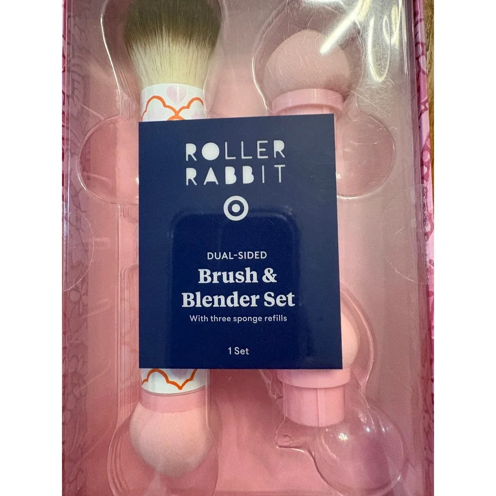 Roller Rabbit Target Dual Sided Makeup Brush and Blender Set with 3 Refills New
